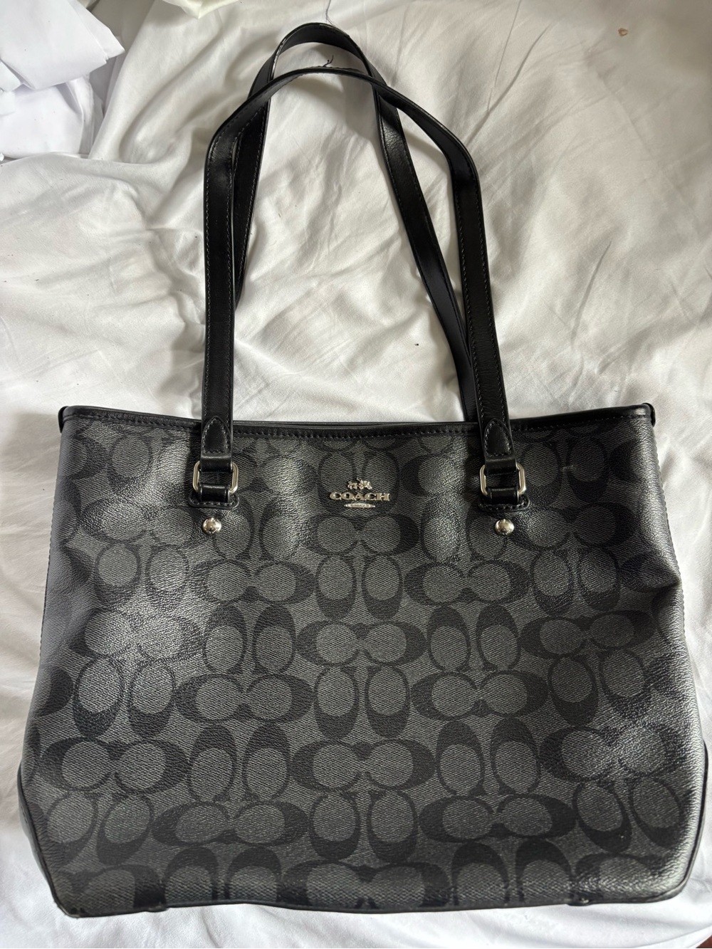 Coach Black Signature Canvas Tote with Leather Straps